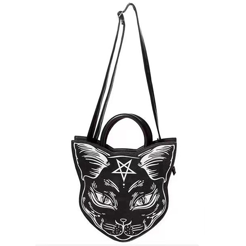 Women animal print Novelty Bags Dark Gothic Design punk rock Pentagram Bag Halloween Goth Cat Shoulder Handbag