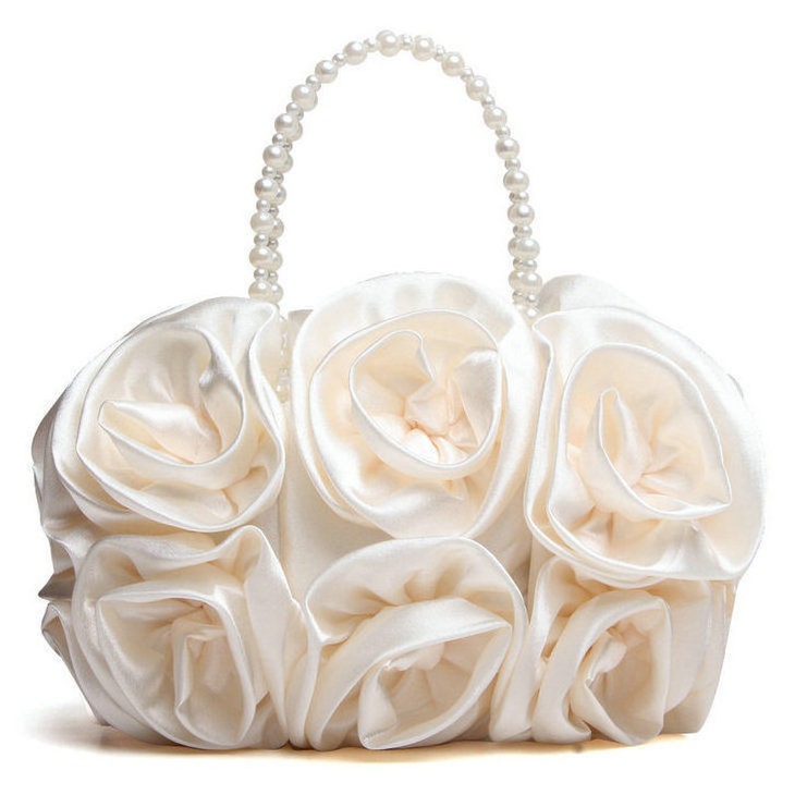 Women Rose Shaped Clutch Soft Satin Wristlet Handbag Wedding Party Purse