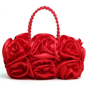 Women Rose Shaped Clutch Soft Satin Wristlet Handbag Wedding Party Purse