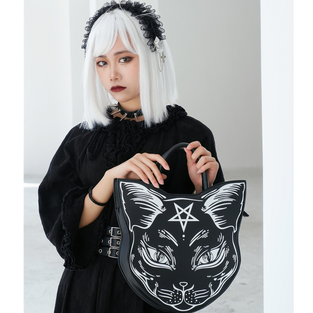 Women animal print Novelty Bags Dark Gothic Design punk rock Pentagram Bag Halloween Goth Cat Shoulder Handbag