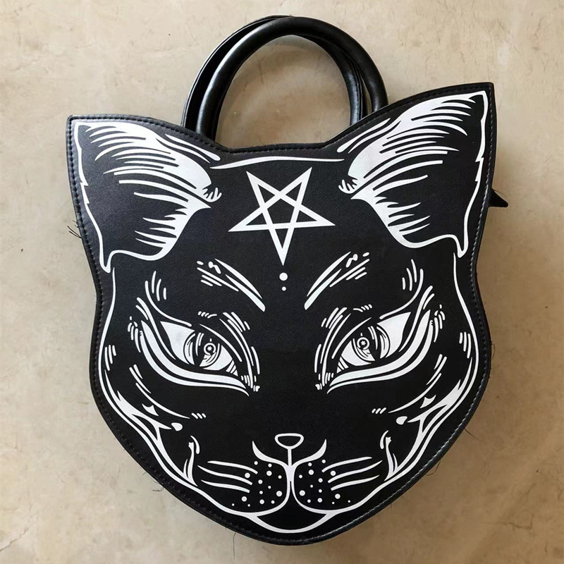 Women animal print Novelty Bags Dark Gothic Design punk rock Pentagram Bag Halloween Goth Cat Shoulder Handbag