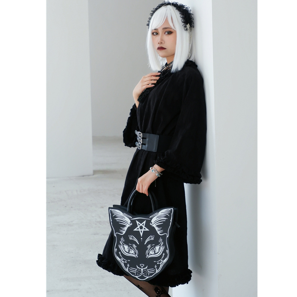 Women animal print Novelty Bags Dark Gothic Design punk rock Pentagram Bag Halloween Goth Cat Shoulder Handbag