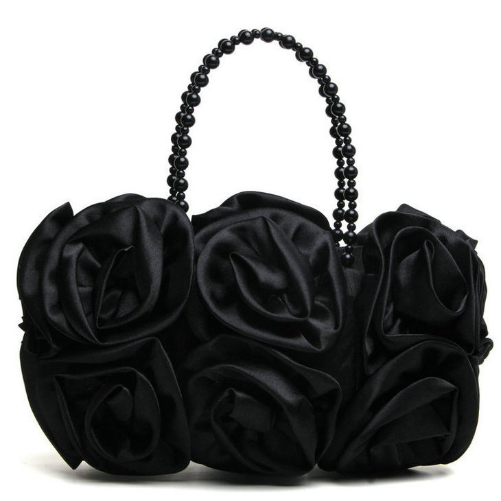 Women Rose Shaped Clutch Soft Satin Wristlet Handbag Wedding Party Purse