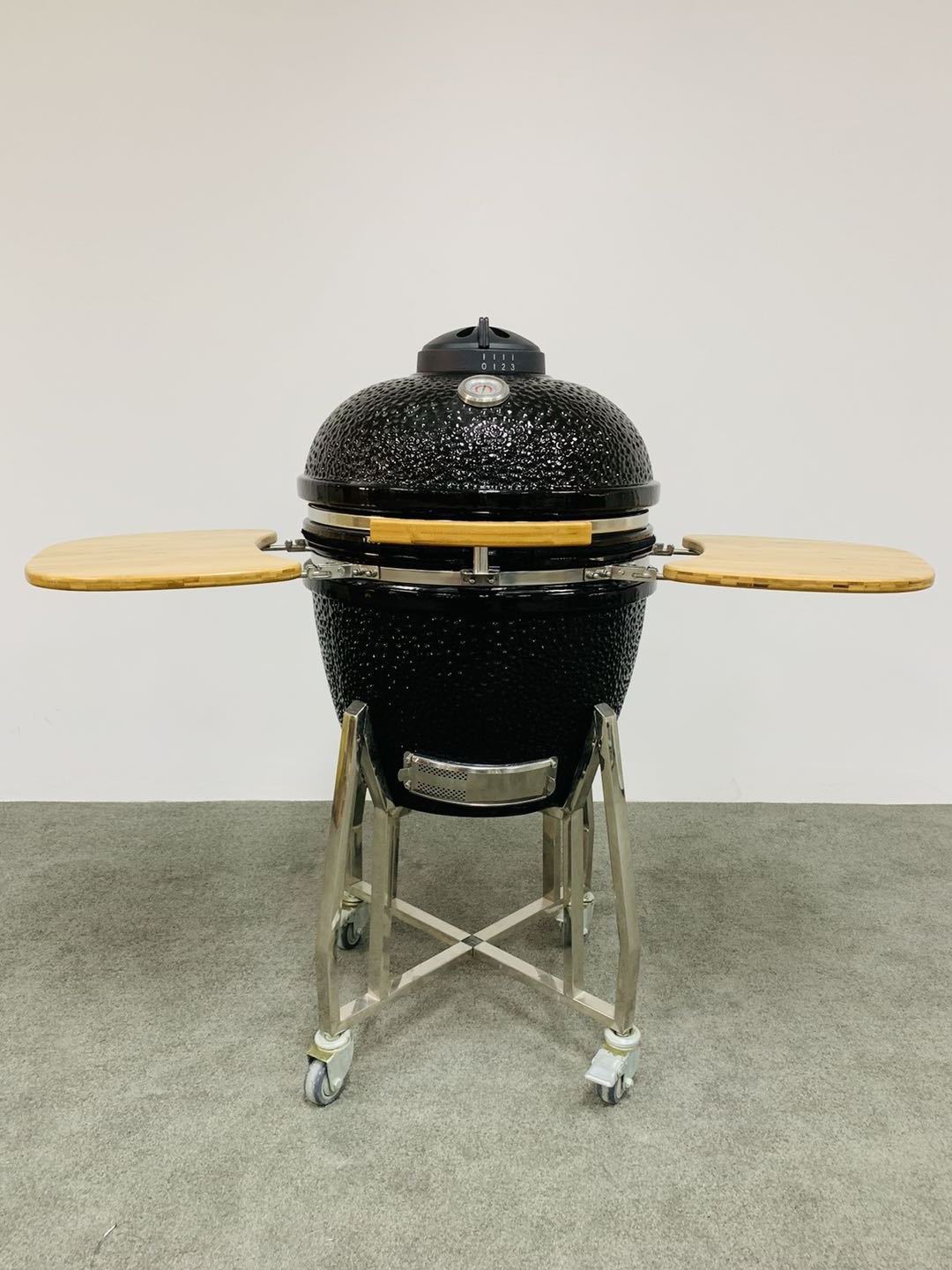 22inch MCD classic type  Charcoal Ceramic Kamado Grill barbecue bbq  grill with Cart and Side Shelves Black