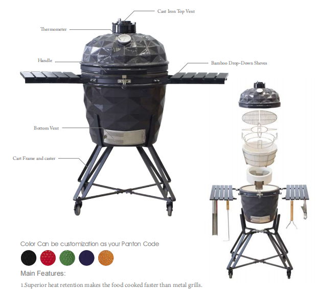 MCD 22Inch Diamond Cut Style Barbecue Smoker Charcoal Grills With 