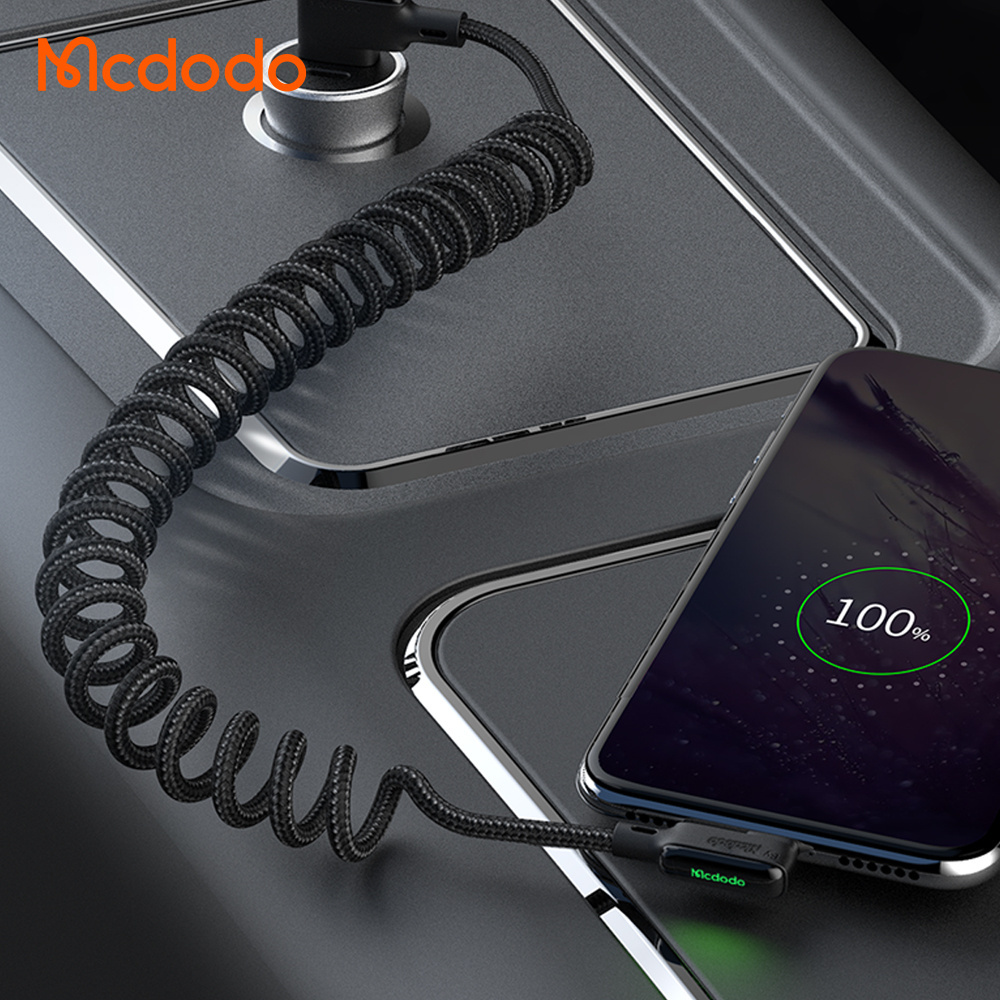 Mcdodo 1.8M 5.9Ft Spring Date Cable In-Car for Android Usb Charger Coiled Qc3.0 90 Degree Coil Light Android Cable Usb C