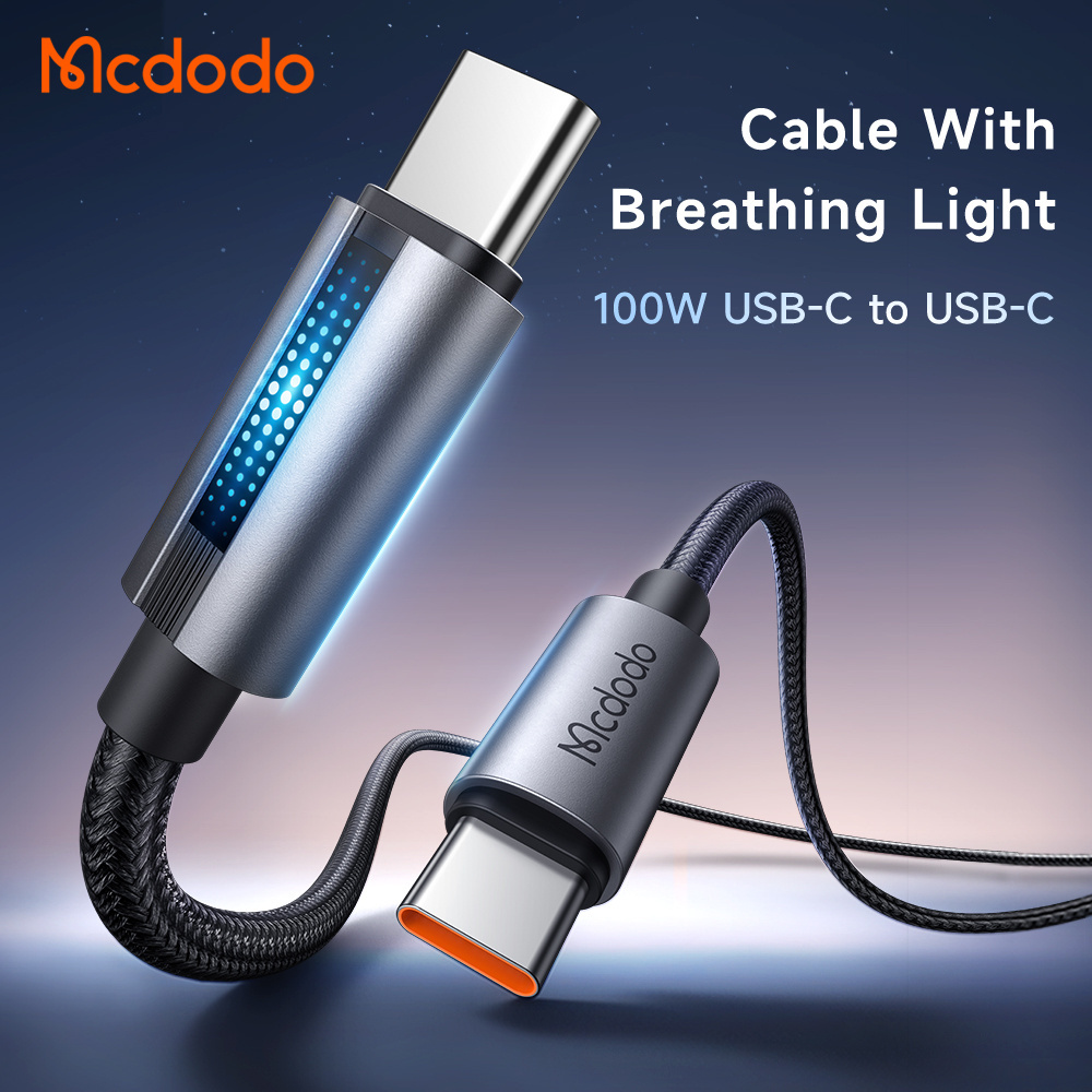 Mcdodo 574/571 Fast Charging 100W PD USB-C to USB-C Data Cable Light Breathing LED Nylon Material Braided for iOS Android Mac