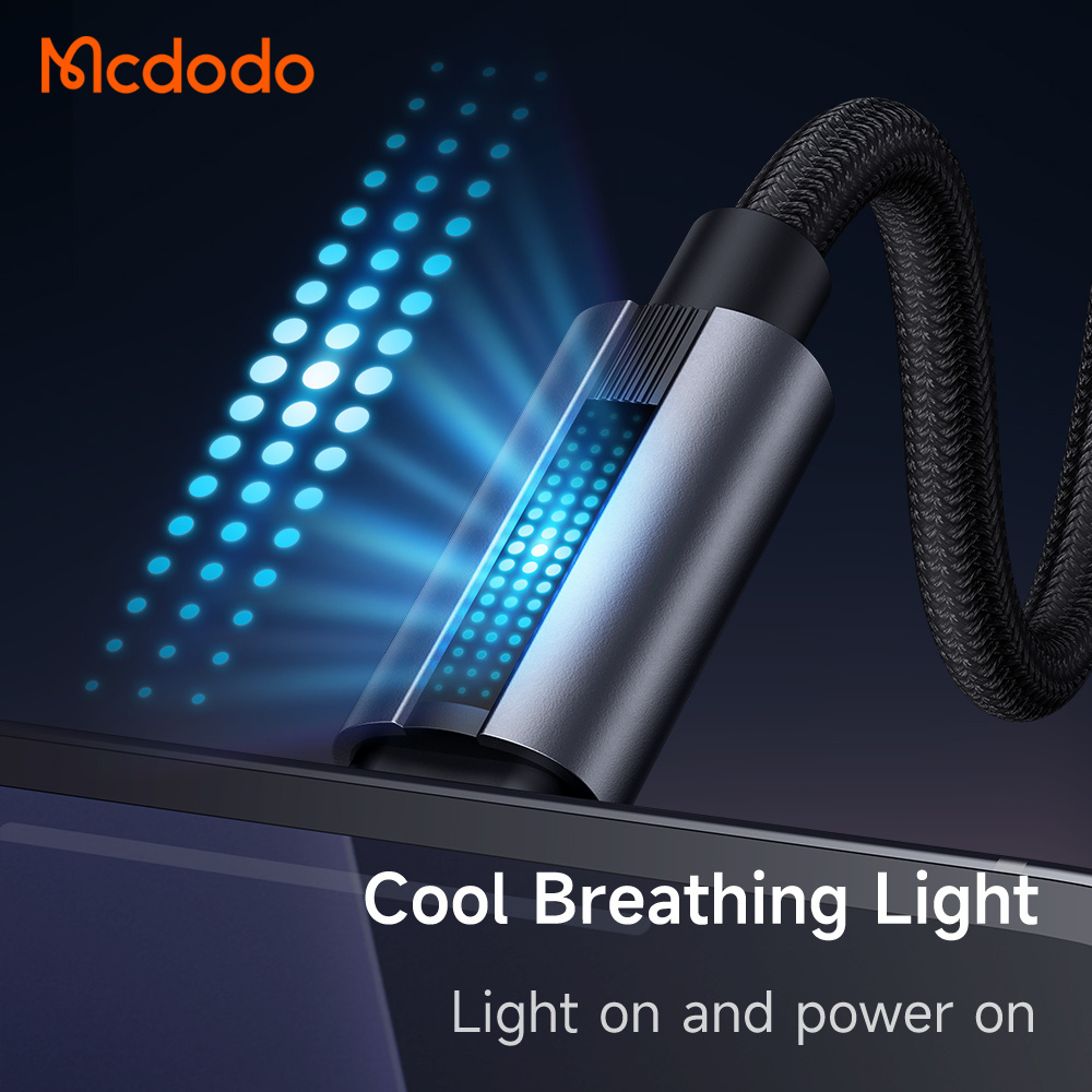 Mcdodo 518 USB-C Type Data Cable Fast Charging Car Light Breathing Light Advanced Metal Texture Supports QC4.0 QC3.0 VOOC Nylon