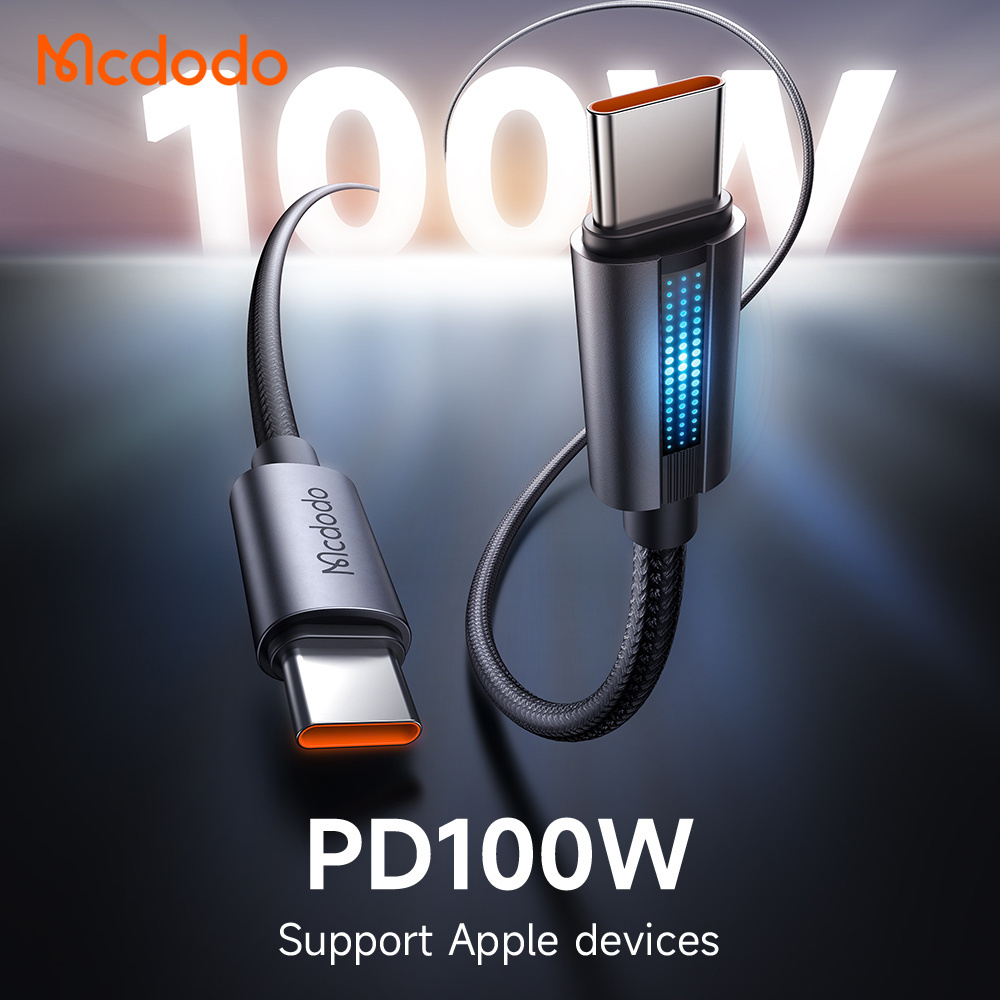 Mcdodo 574/571 Fast Charging 100W PD USB-C to USB-C Data Cable Light Breathing LED Nylon Material Braided for iOS Android Mac