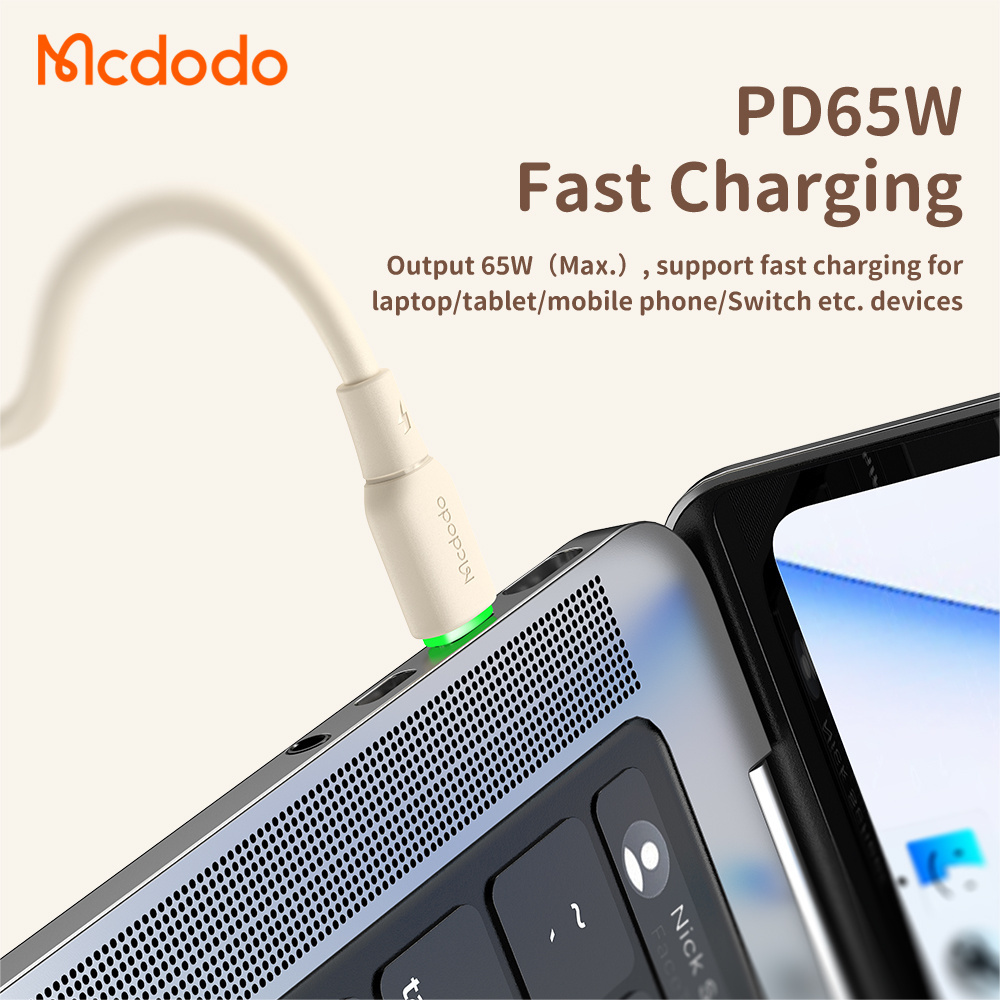 Mcdodo 477 1.2M 60W Pd USB C Super Charge Cable Silicone LED 65W USB-C to USB-C Led On Cable Wire for iPhone 15 Pro Max Mac.