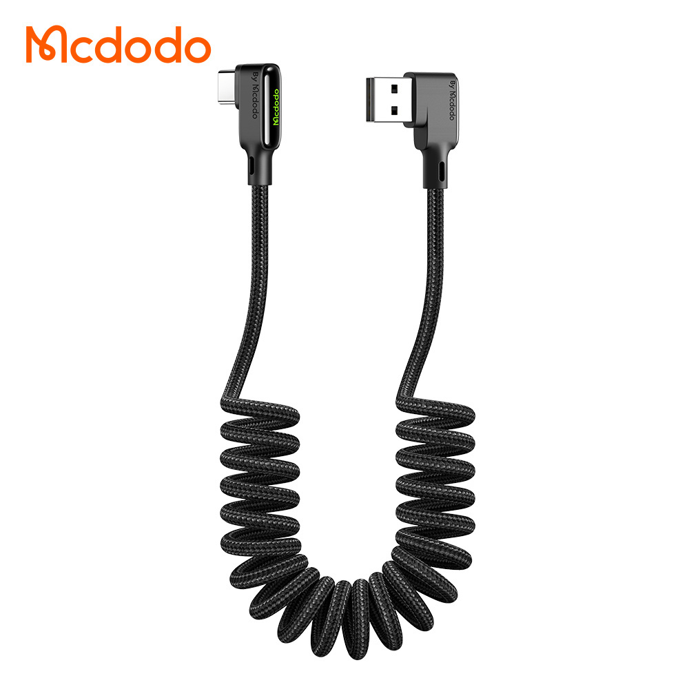 Mcdodo 1.8M 5.9Ft Spring Date Cable In-Car for Android Usb Charger Coiled Qc3.0 90 Degree Coil Light Android Cable Usb C