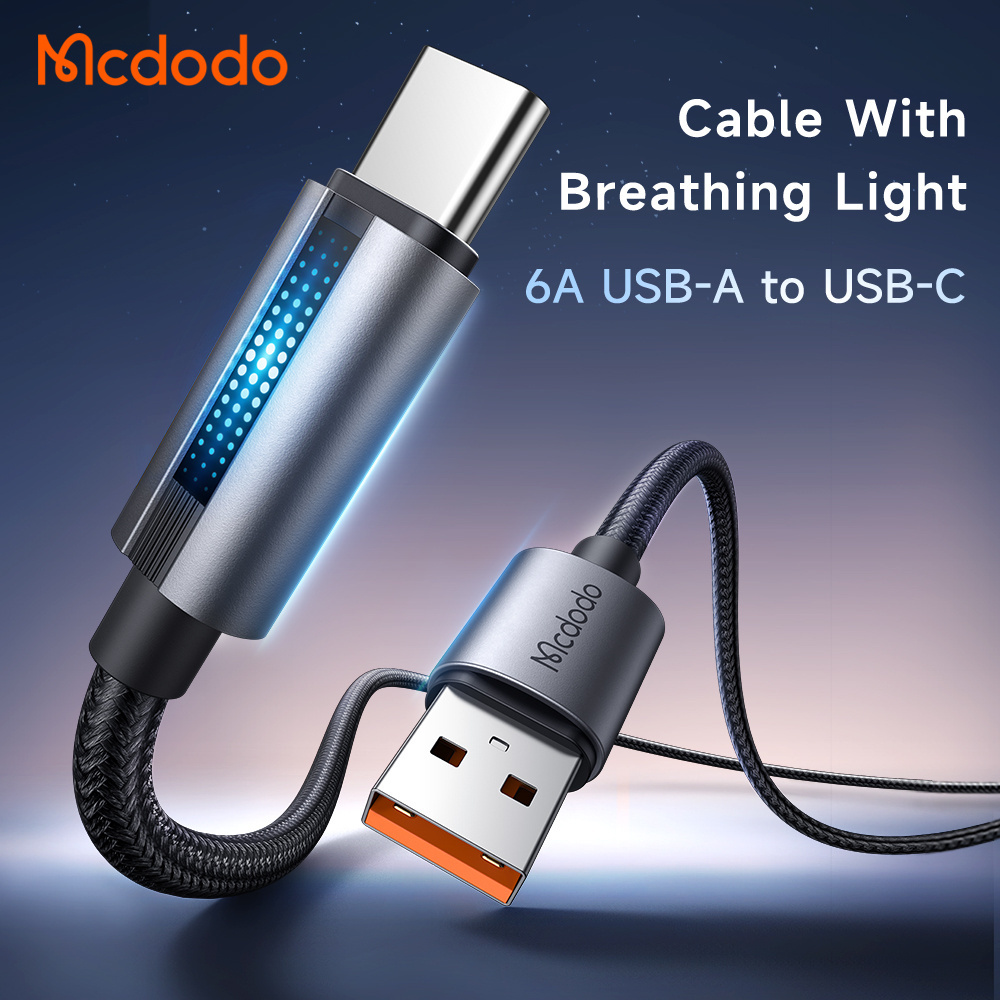 Mcdodo 518 USB-C Type Data Cable Fast Charging Car Light Breathing Light Advanced Metal Texture Supports QC4.0 QC3.0 VOOC Nylon