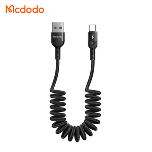 Mcdodo 641/642 USB C 6FT Nylon Braided Green LED Light Car Spring Flexible Coil Cord USB Cable For Samsung iphone