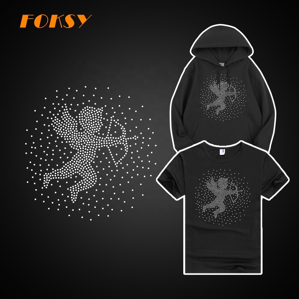 Wholesale Cupid Motif Hot Fix Rhinestone Transfer Iron on T-shirt