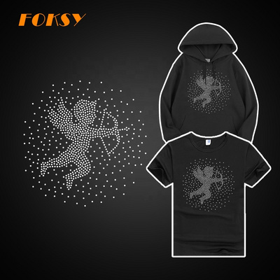 Wholesale Cupid Motif Hot Fix Rhinestone Transfer Iron on T-shirt