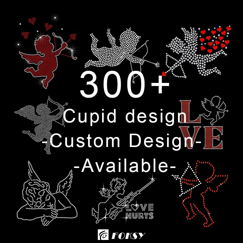 Wholesale Cupid Motif Hot Fix Rhinestone Transfer Iron on T-shirt