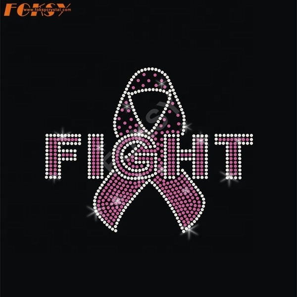 Hot Sale Custom Hot Fix Breast Cancer Awareness Month Iron on Rhinestone Transfer Design for Women