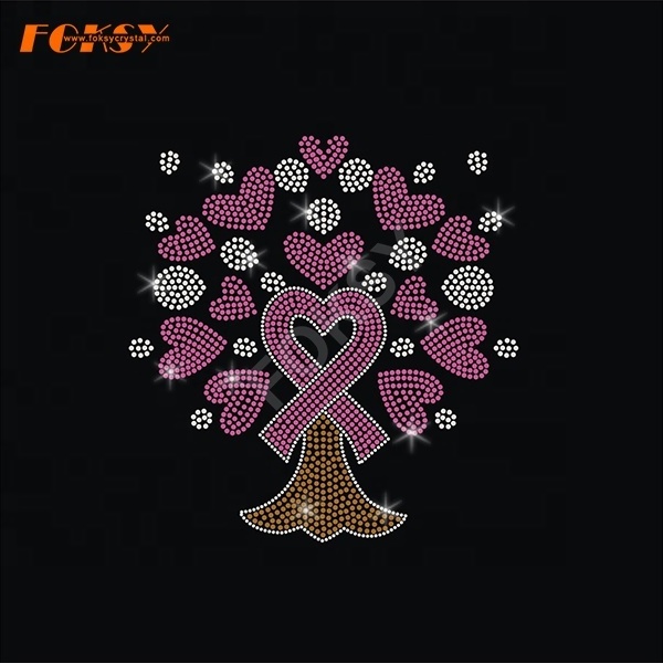 Hot Sale Custom Hot Fix Breast Cancer Awareness Month Iron on Rhinestone Transfer Design for Women