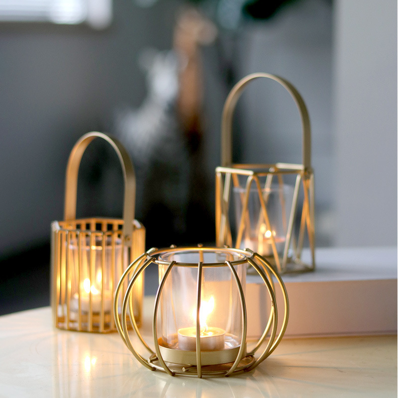 home decor modern metal candle holders lanterns candle jars holder glass and gold metal wedding centrepiece