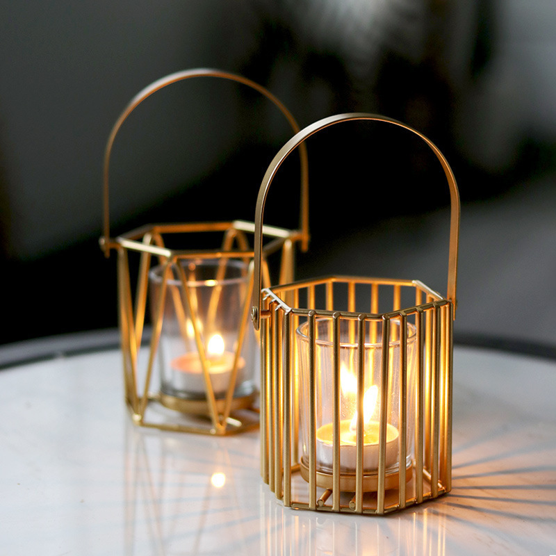 home decor modern metal candle holders lanterns candle jars holder glass and gold metal wedding centrepiece