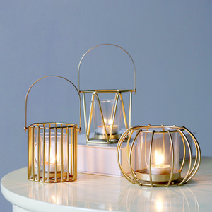 home decor modern metal candle holders lanterns candle jars holder glass and gold metal wedding centrepiece