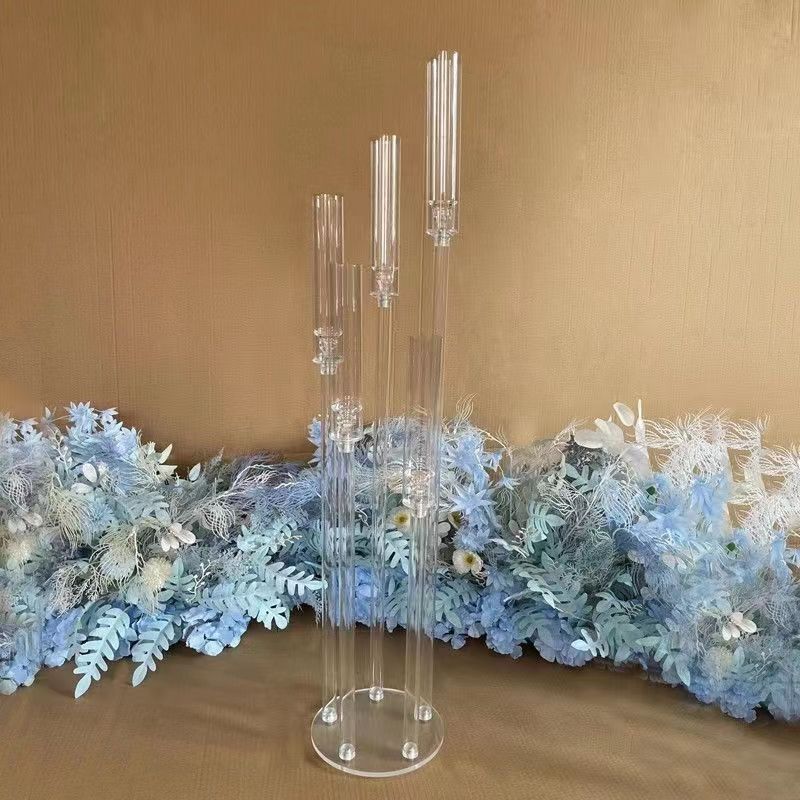 5 arm 118cm crystal clear acrylic pillar candle holder display stands floor candelabra for party marriage wedding centerpieces