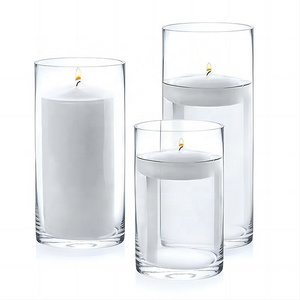 tall hurricane glass pillar candle holder cylinder floating votive candle holder vases for Home Table Centerpieces Party Decor