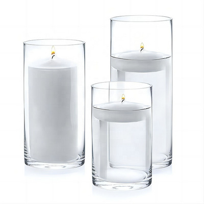 tall hurricane glass pillar candle holder cylinder floating votive candle holder vases for Home Table Centerpieces Party Decor