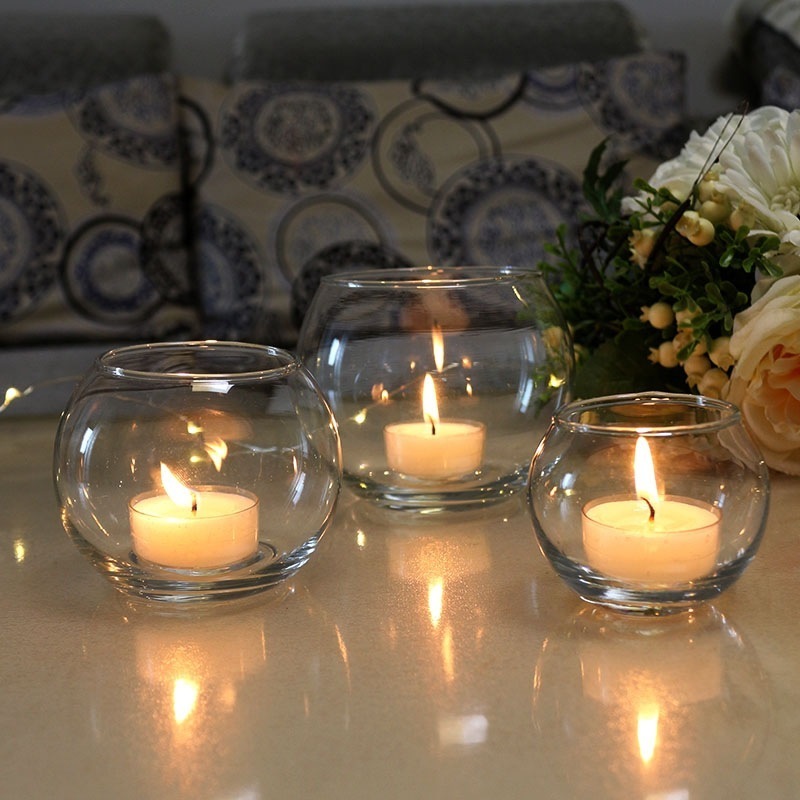 round luxury glass empty crystal candle jars packaging tealight candle holder round clear votive