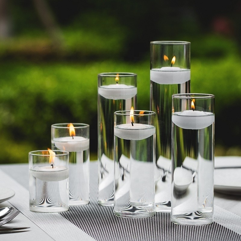 tall hurricane glass pillar candle holder cylinder floating votive candle holder vases for Home Table Centerpieces Party Decor