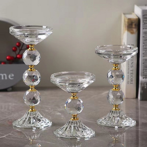 OEM K9 Table Home Wedding Decor Portable Classic Vintage Candlestick Clear Tealight Glass Crystal Pillar Taper Candle Holder