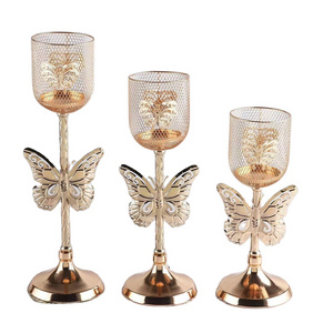 Crystal Candle Lantern Gold Candle Candelabra Candlestick Butterfly Decor Pillar Holder Wedding Decoration Table Centerpieces