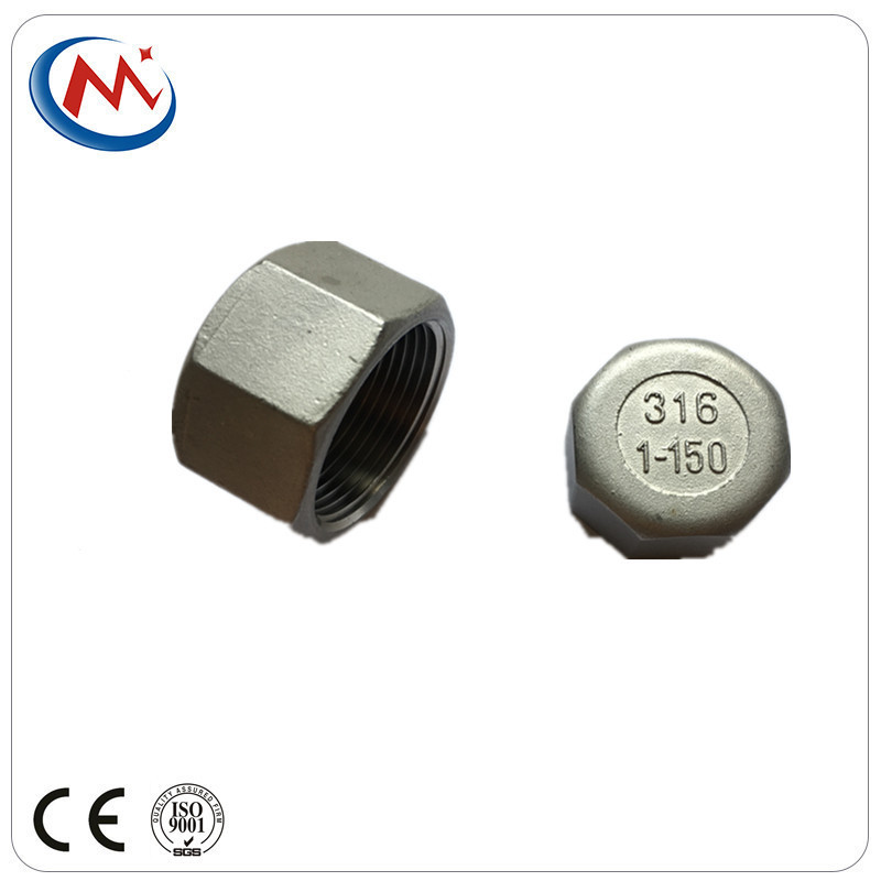 Stainless steel pipe fittings female threaded round cap and hex cap pipe nipple