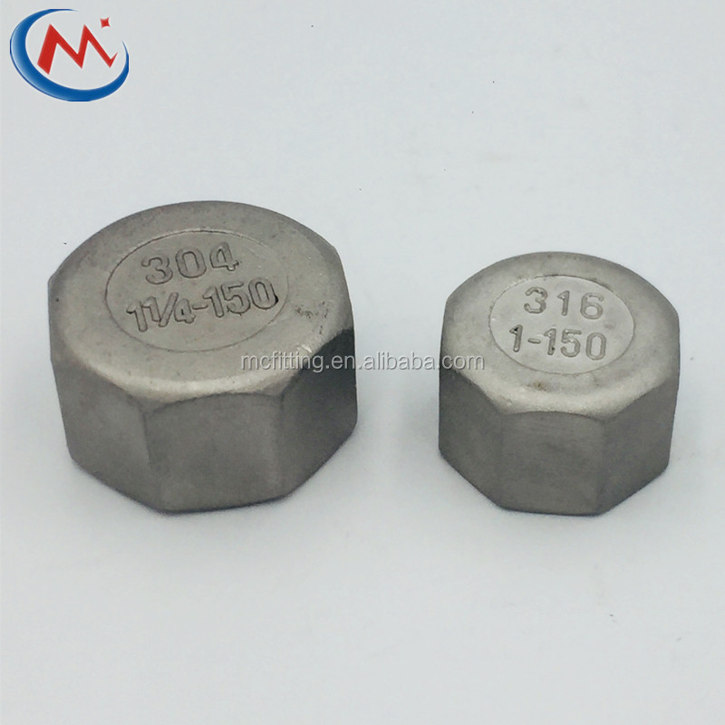 304 316 stainless steel high-pressure  thickened internal thread hexagonal pipe cap outer hexagonal pipe cap