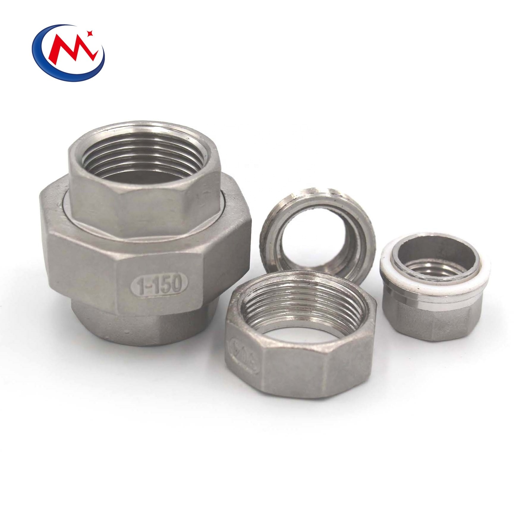 Class150 hydraulic union fitting stainless steel pipe fitting male& female NPT threaded flat union SS304/316 pipe fitting union