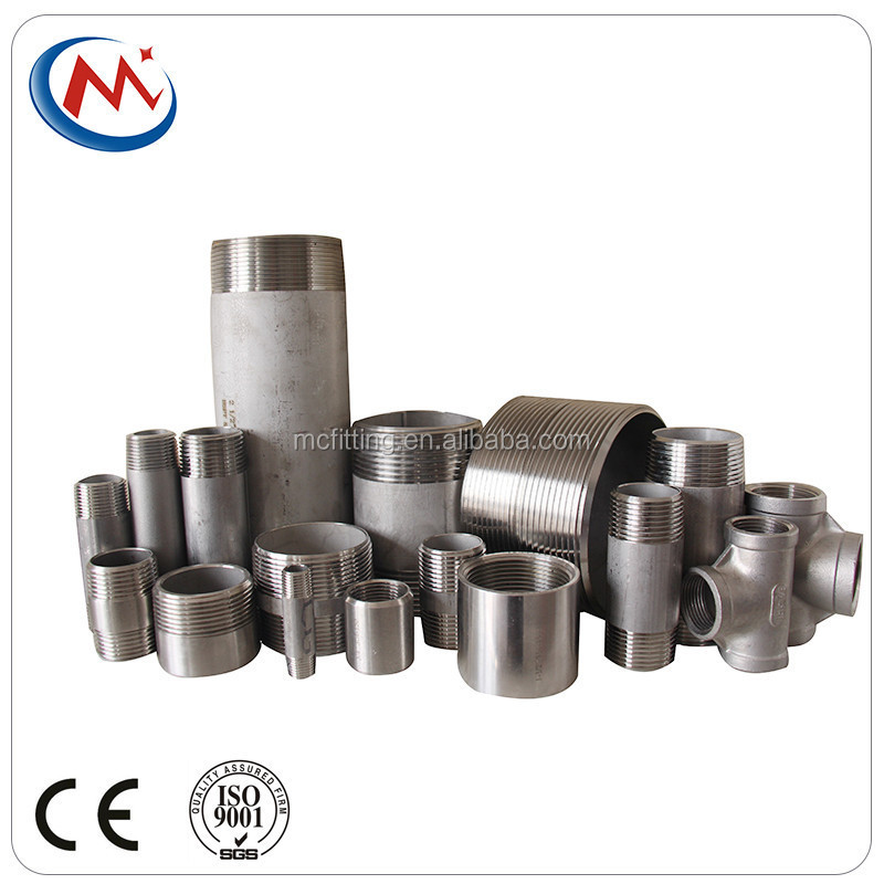 Stainless steel pipe fittings female threaded round cap and hex cap pipe nipple