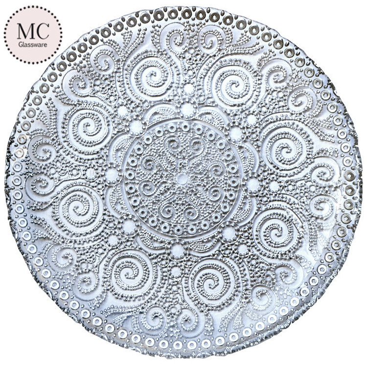 Modern elegant round dessert lace glass charger plate