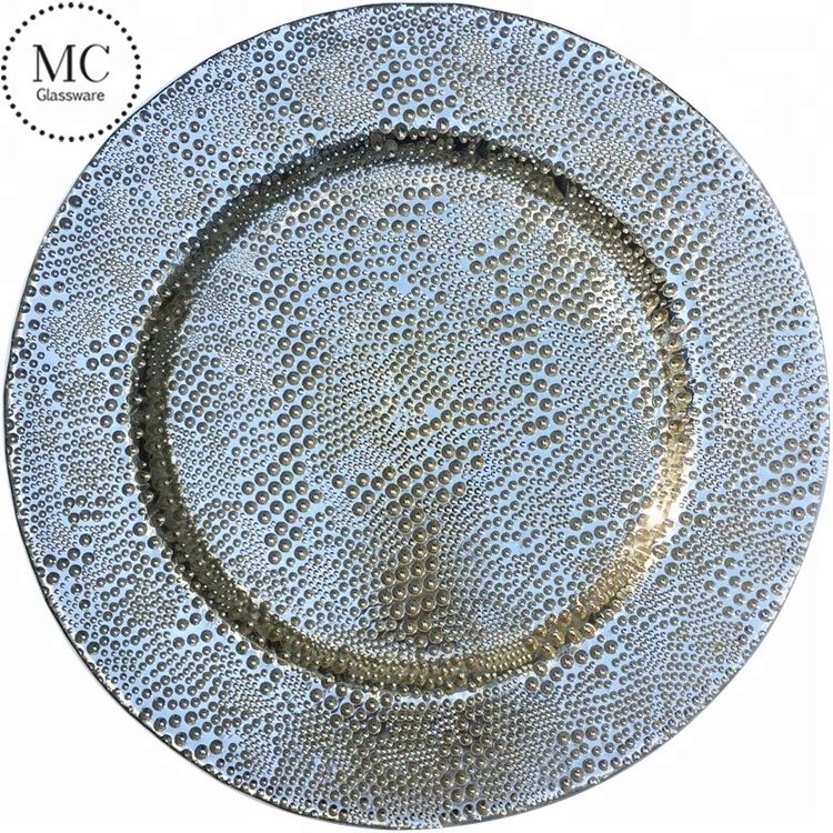 Wedding table decoration glass beaded pearl charger plate