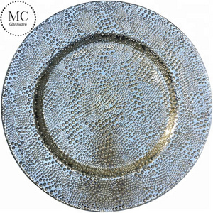 Wedding table decoration glass beaded pearl charger plate