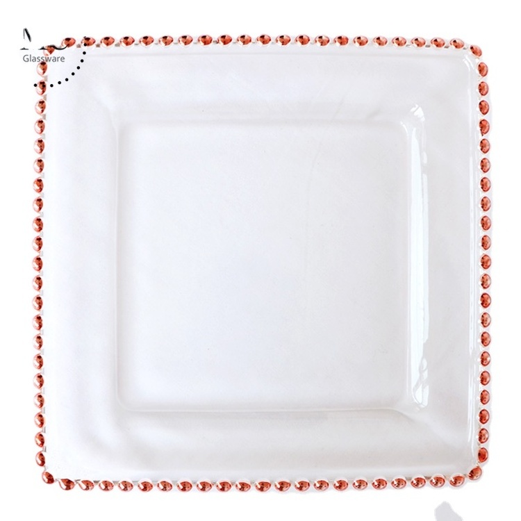 Glass wedding table decoration gold square charger plate