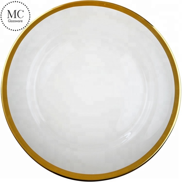 Cheap glass black rimmed charger plate antique black dinner plates wholesale with glitter party rentals