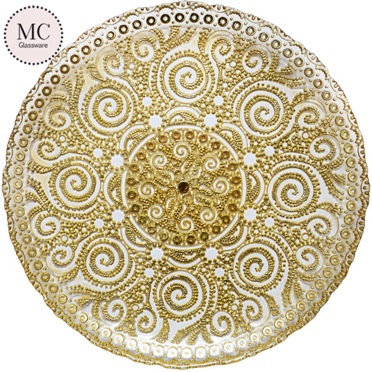 Modern elegant round dessert lace glass charger plate