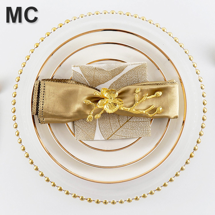 12.6 inches clear wedding gold glass plates wholesale silver beaded charger plates dinnerware set for wedding decoration