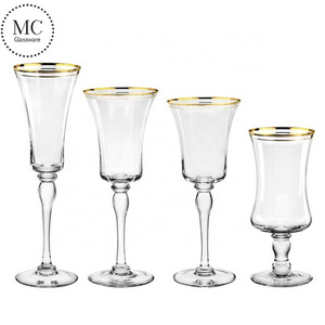 Wholesale Gold  Band Design Wine Glass set of champagne glasses  Elegant Glassware And Stemware