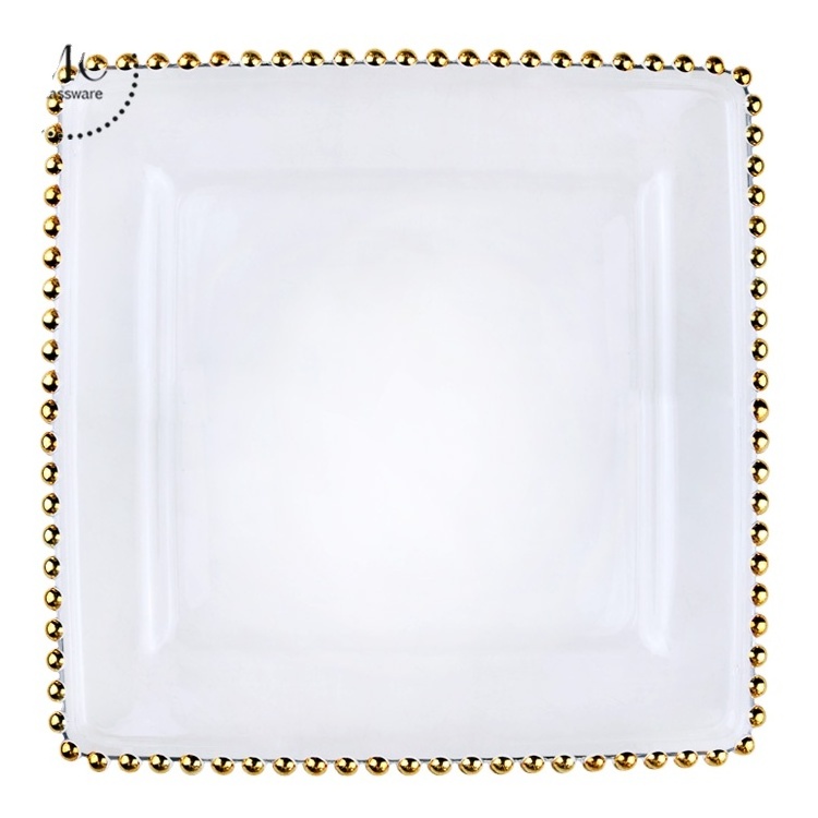 Glass wedding table decoration gold square charger plate