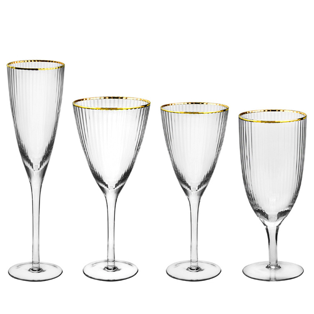 Drinkware glasses Gold Rim Hammered Glassware Red Wine Cocktail Hand Blown Italian Style Crystal Bordeaux Wine Glasses