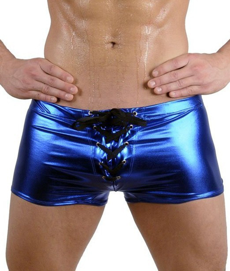 King Mcgreen Star Sexy Men Boxer  Lingerie Wet Look Leather PVC Club Patent Leather Underwear Boxers Shorts Plus Size S-3XL