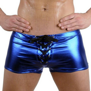 King Mcgreen Star Sexy Men Boxer  Lingerie Wet Look Leather PVC Club Patent Leather Underwear Boxers Shorts Plus Size S-3XL