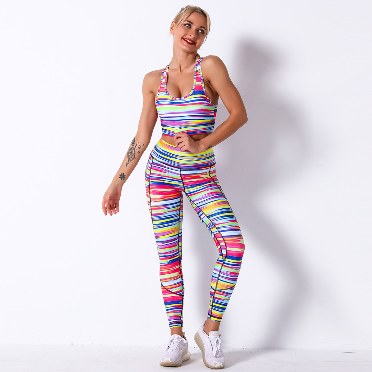 10 Styles Colorful Printed Yoga Sets Sexy Women Sportswear Bra Leggings Tight Fitness Sports Suit Yoga Set Tracksuit With Pocket