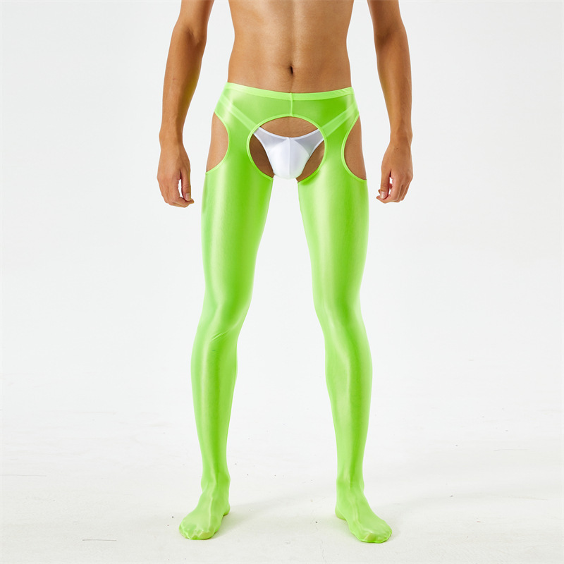 King Mcgreen Star Sexy Men Shiny Hollow Out Open Crotch Tight Pencil Pant Oil Glossy Sheer See Through Fitness Crotchless Exotic